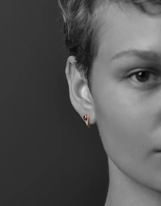 Pink Garnet & Diamond Stud Earrings - Chevron