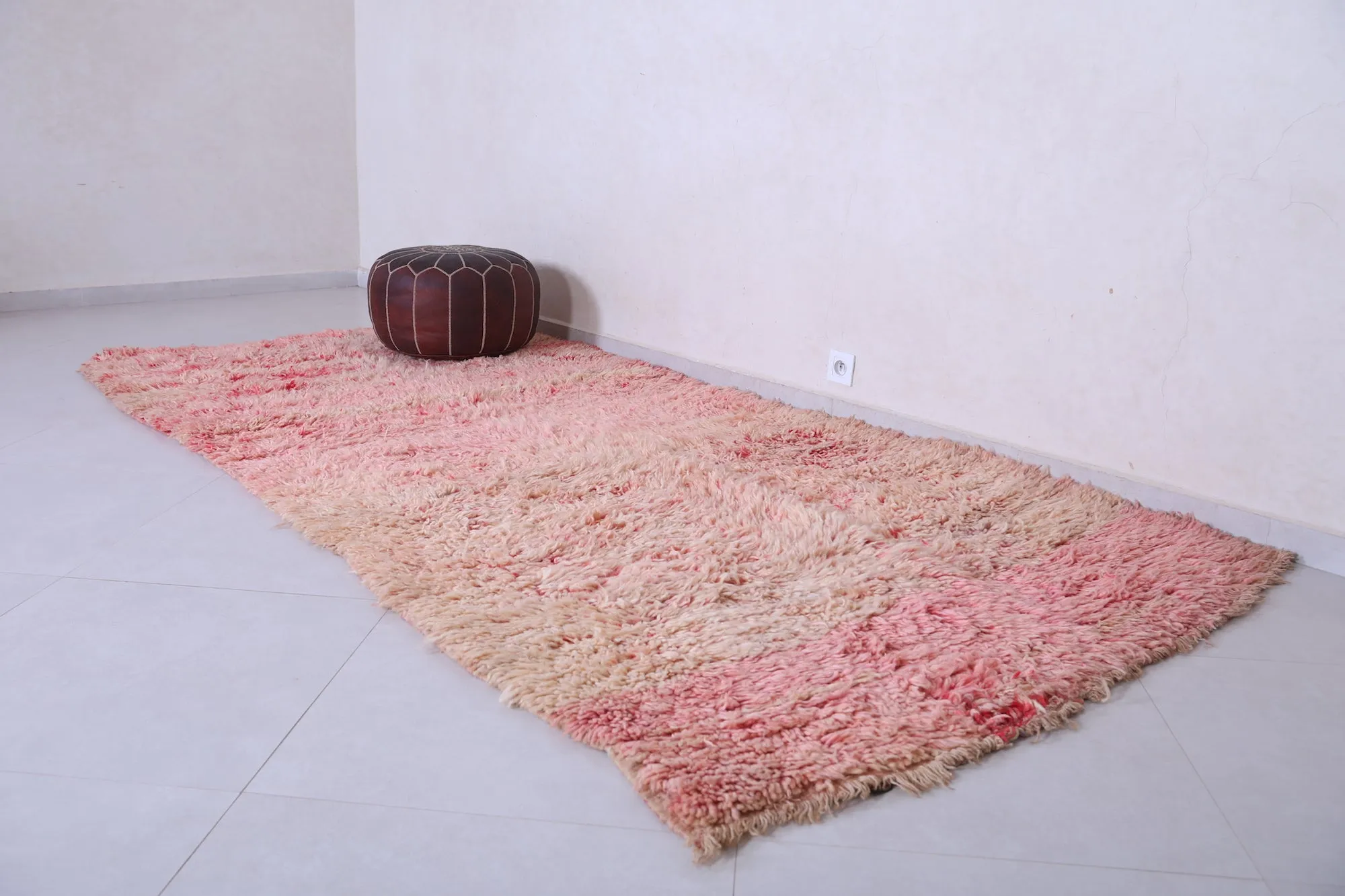 Pink Moroccan Rug - 4.9 x 10.2 Feet Handmade Wool