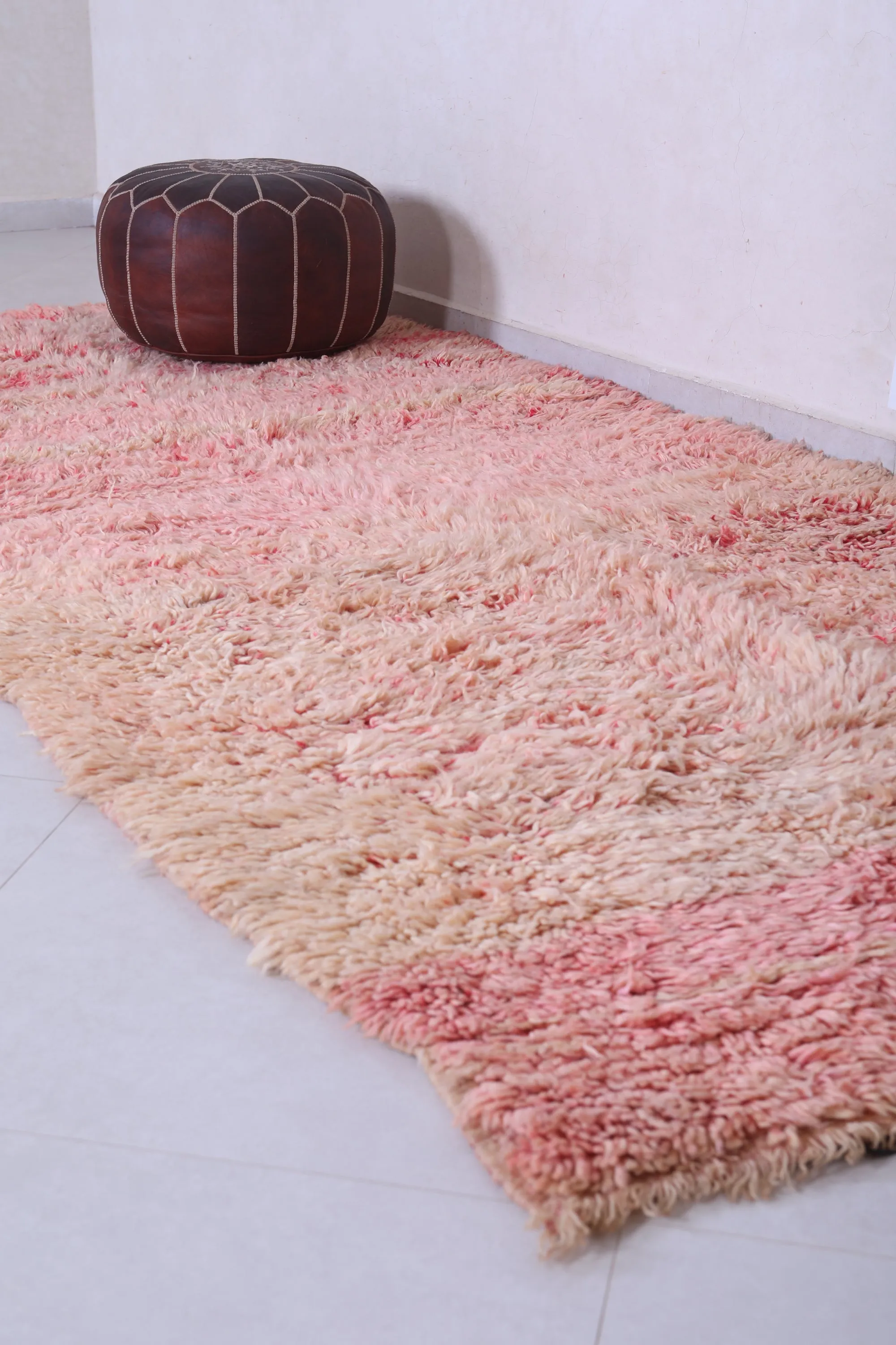 Pink Moroccan Rug - 4.9 x 10.2 Feet Handmade Wool