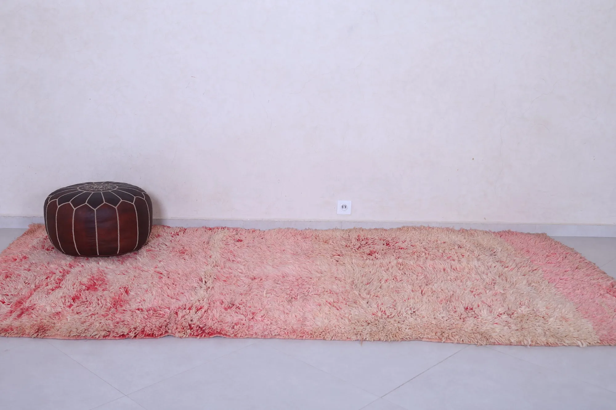 Pink Moroccan Rug - 4.9 x 10.2 Feet Handmade Wool