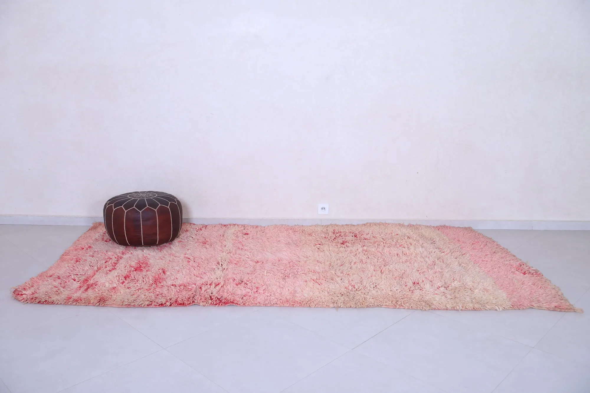 Pink Moroccan Rug - 4.9 x 10.2 Feet Handmade Wool