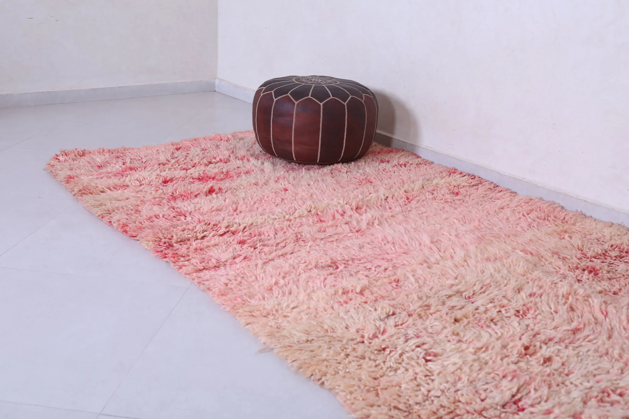 Pink Moroccan Rug - 4.9 x 10.2 Feet Handmade Wool
