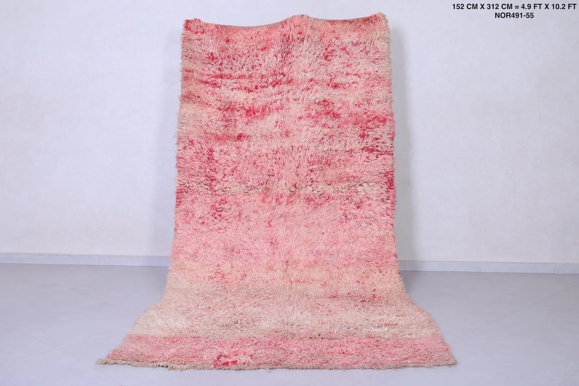 Pink Moroccan Rug - 4.9 x 10.2 Feet Handmade Wool