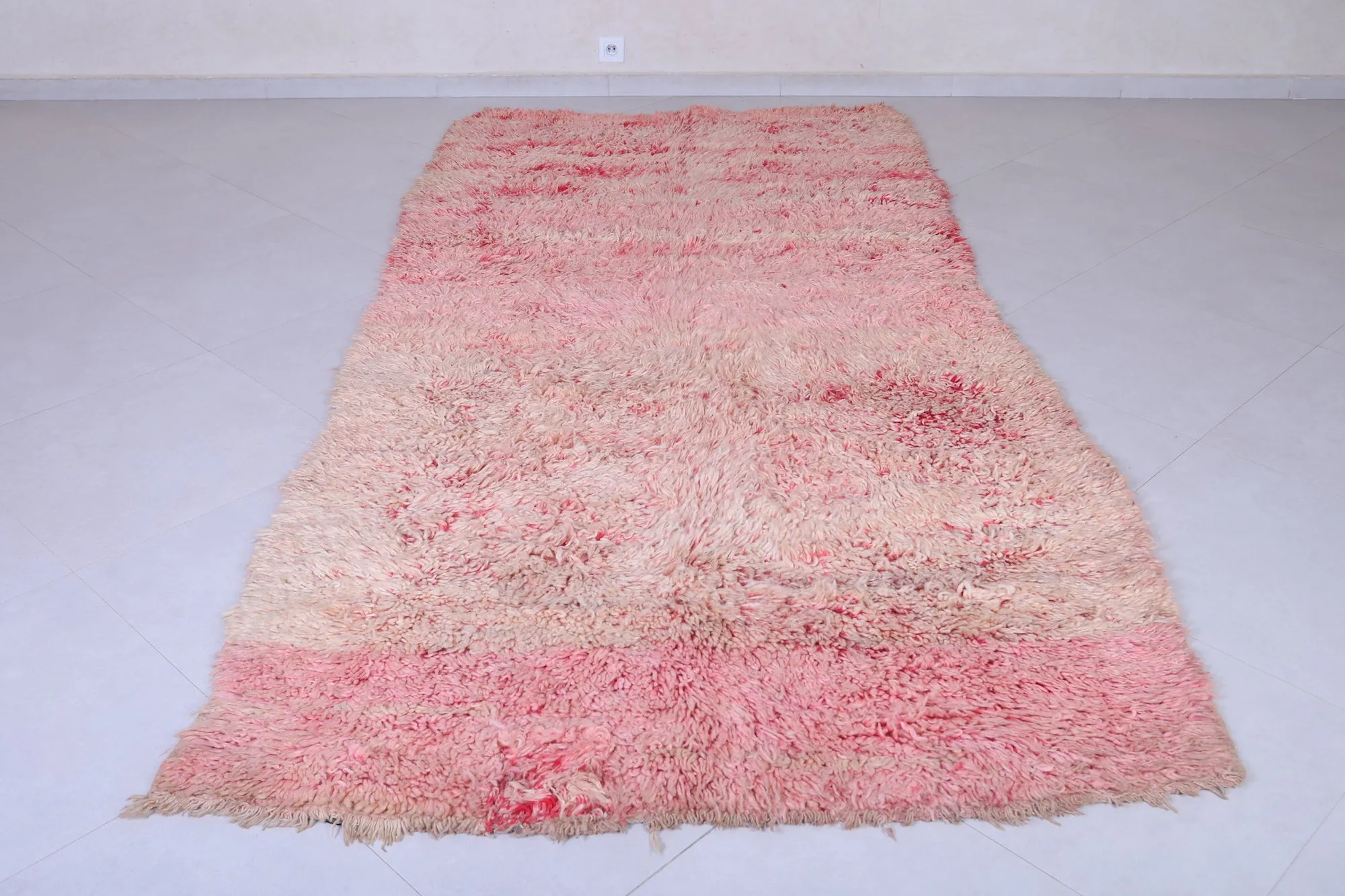 Pink Moroccan Rug - 4.9 x 10.2 Feet Handmade Wool