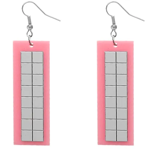 Pink Rectangular Reflector Drop Earrings