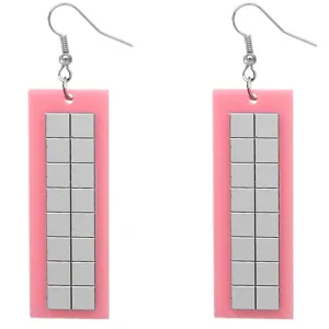 Pink Rectangular Reflector Drop Earrings