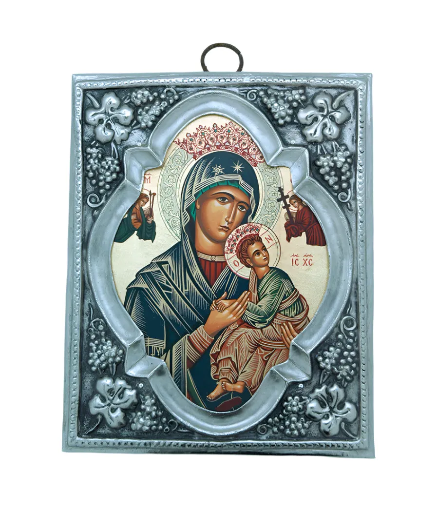 Polish Hand Painted Serigraph with Silver Overlay, Perpetual Help
