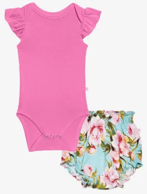 Posh Peanut Bubblegum Capsleeve Bodysuit & Carolina Floral Bloomer Set