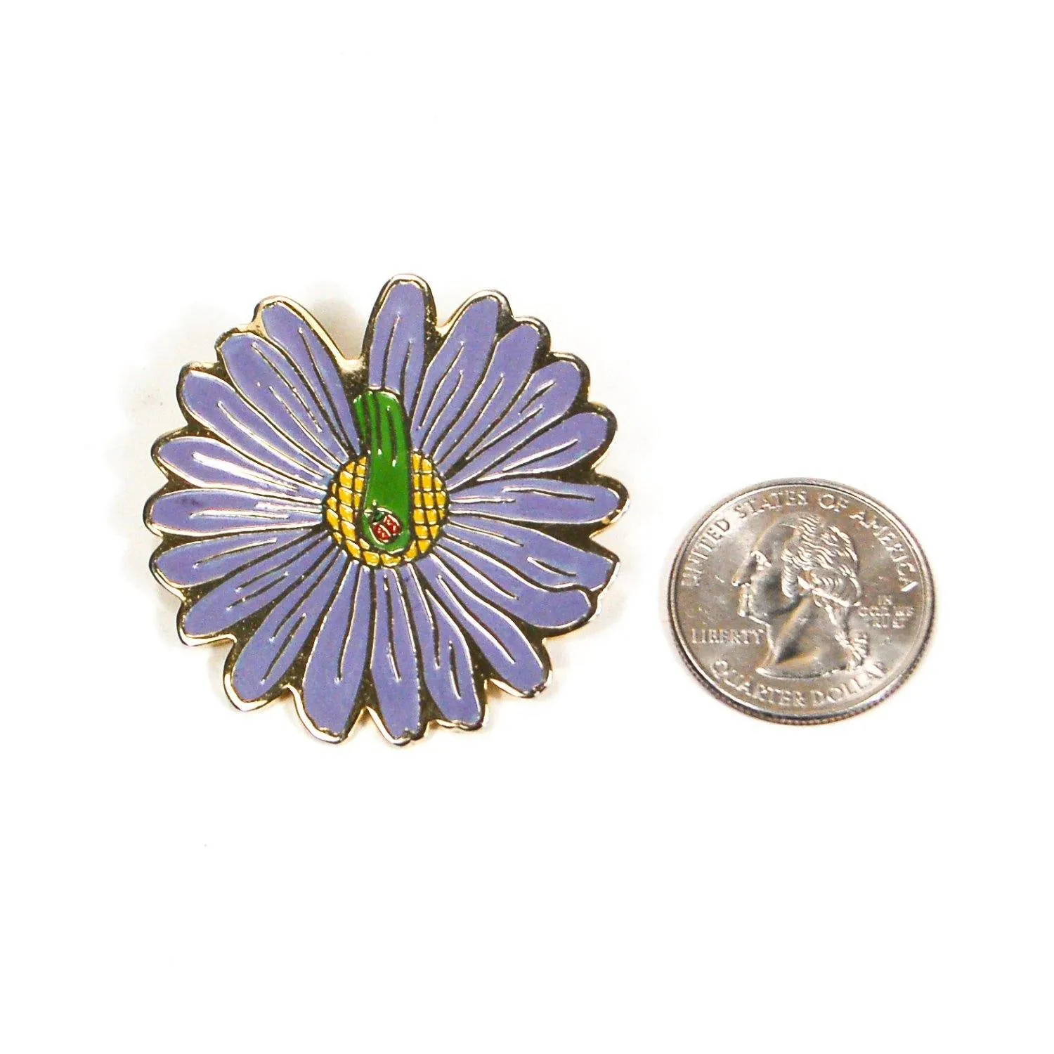 Purple Flower Brooch with Ladybug, Desert Flower, Painted Enamel, W Scully, Designer Vintage Jewelry, 1980s