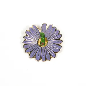 Purple Flower Brooch with Ladybug, Desert Flower, Painted Enamel, W Scully, Designer Vintage Jewelry, 1980s