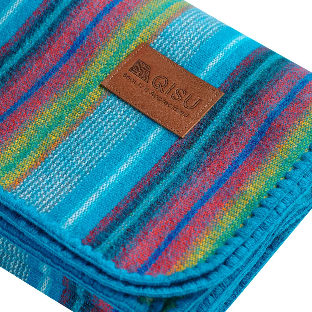 QISU Blue Variegated Alpaca Throw Blanket – Cozy Artisan Luxury, Perfect Christmas Gift