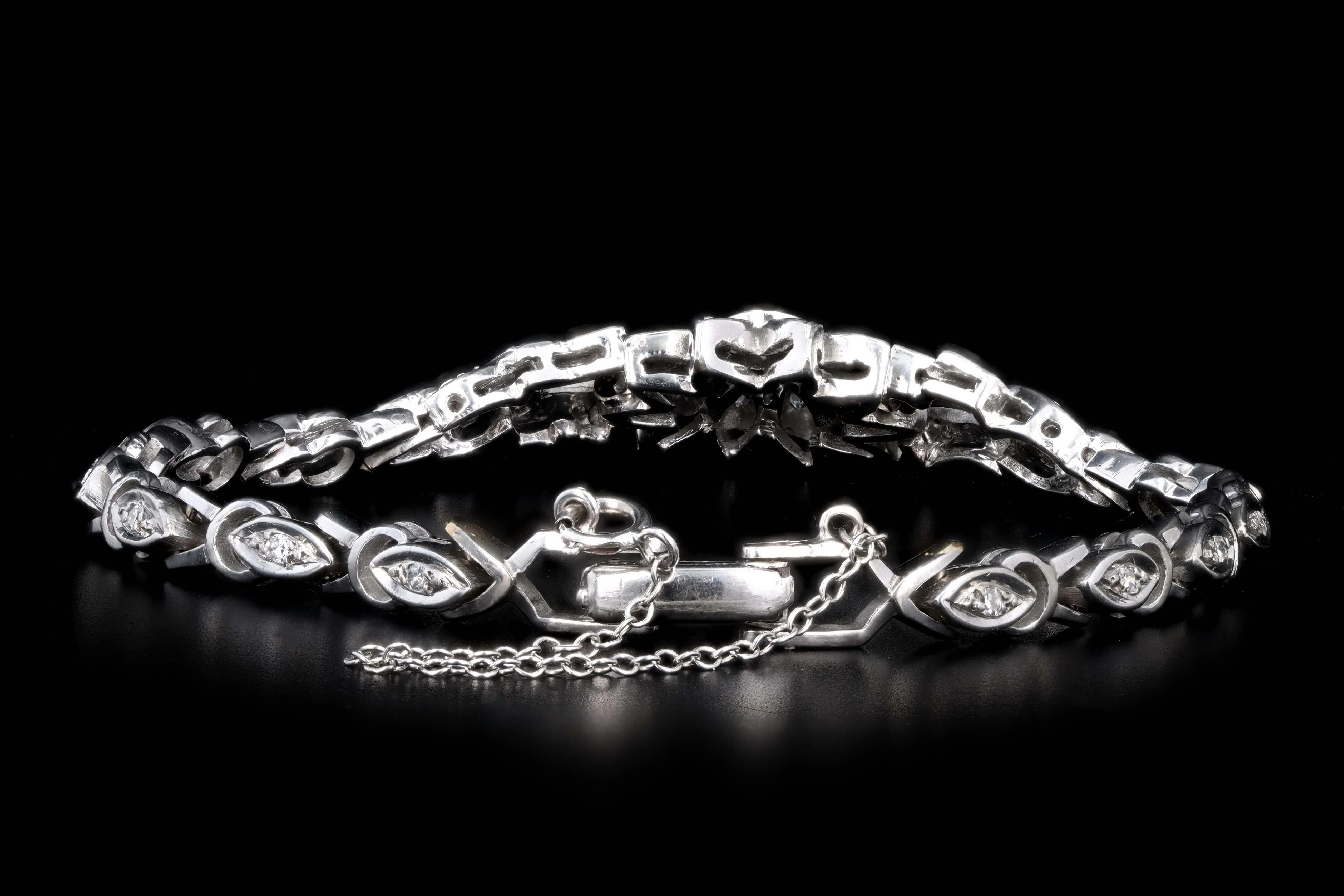 Retro 14K White Gold .30 Carat Diamond Flower Bracelet