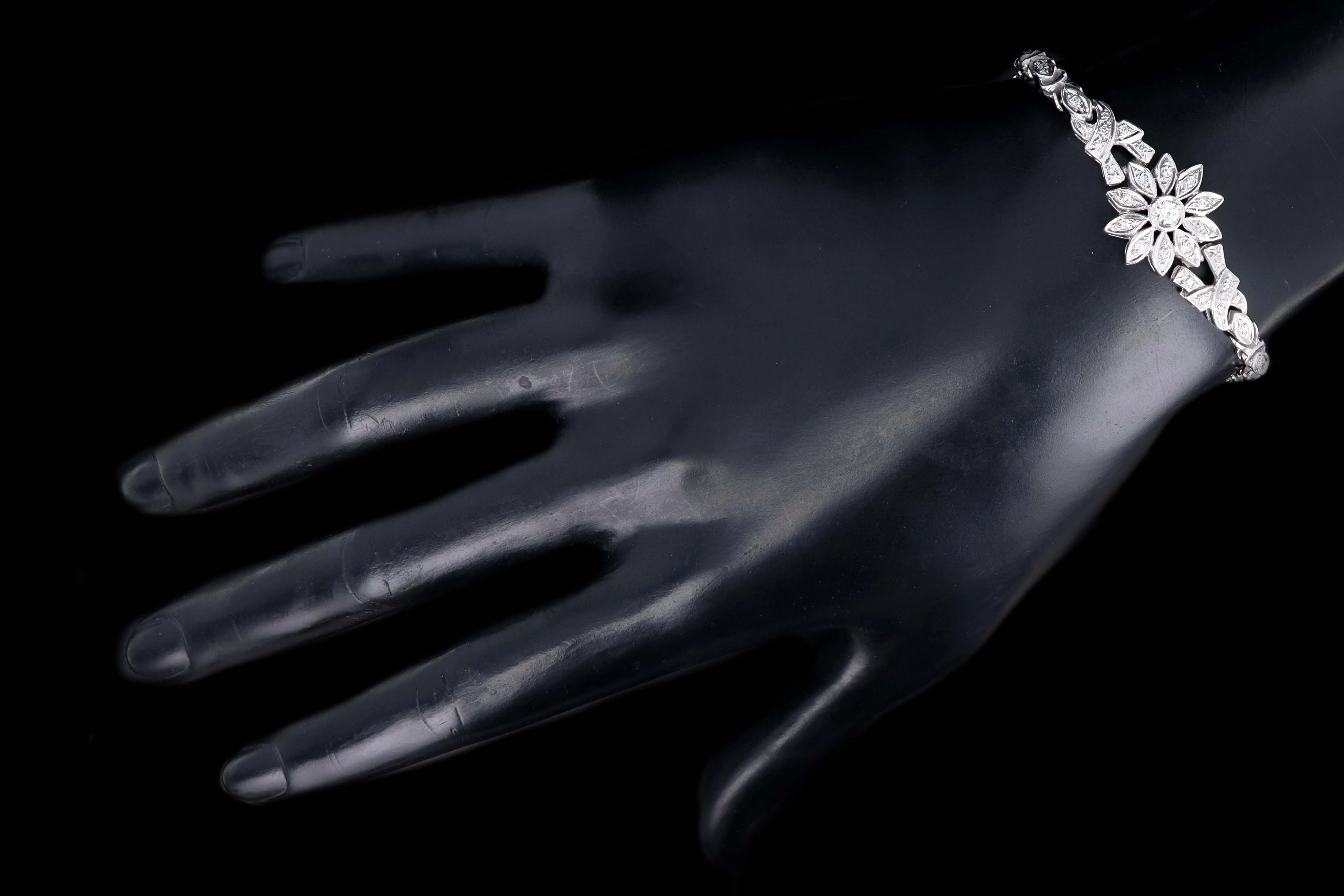 Retro 14K White Gold .30 Carat Diamond Flower Bracelet