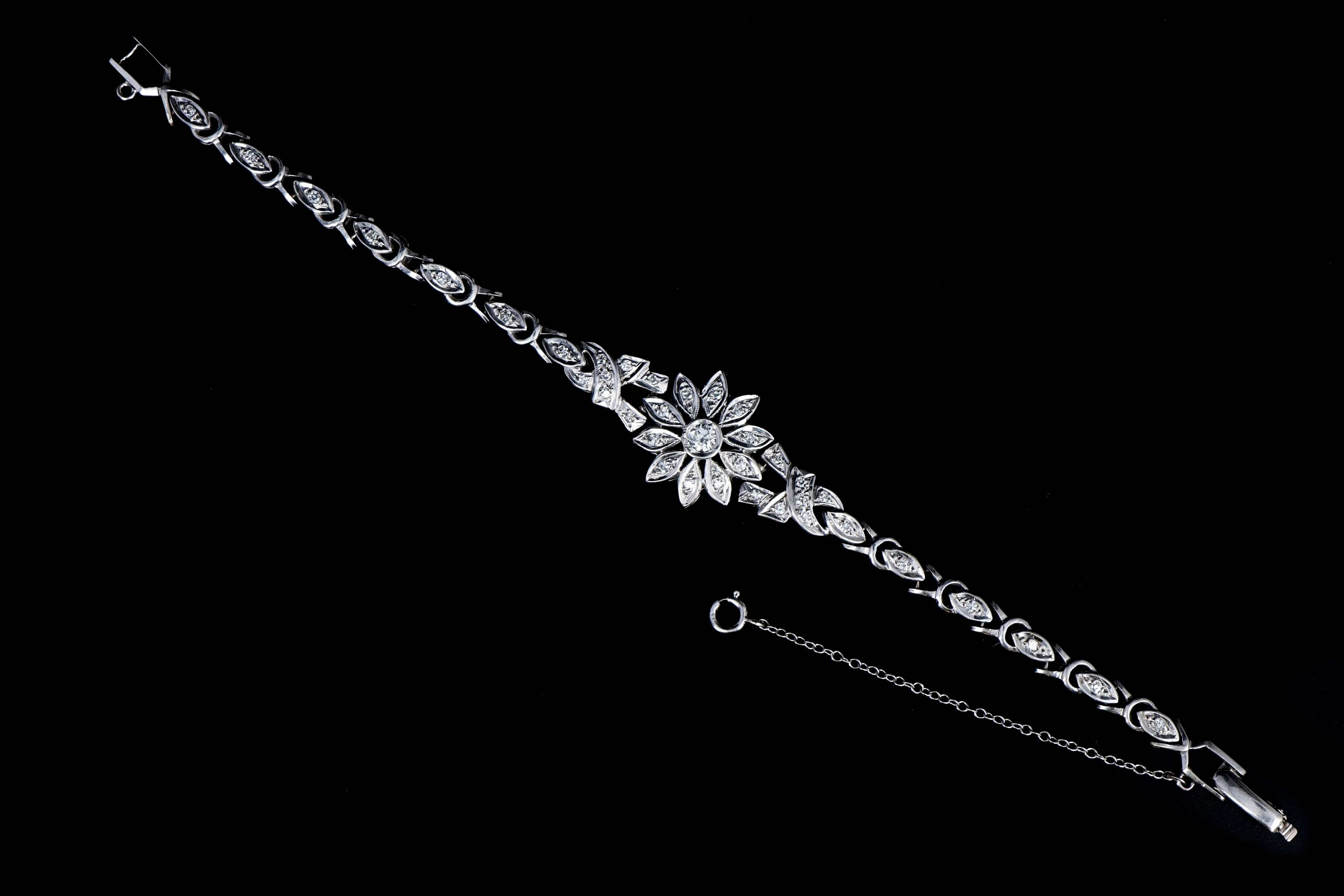 Retro 14K White Gold .30 Carat Diamond Flower Bracelet