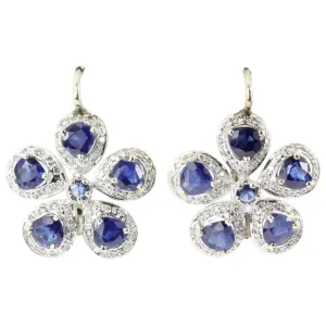 Retro 18K White & Yellow Gold Natural Blue Sapphire & Diamond Earrings