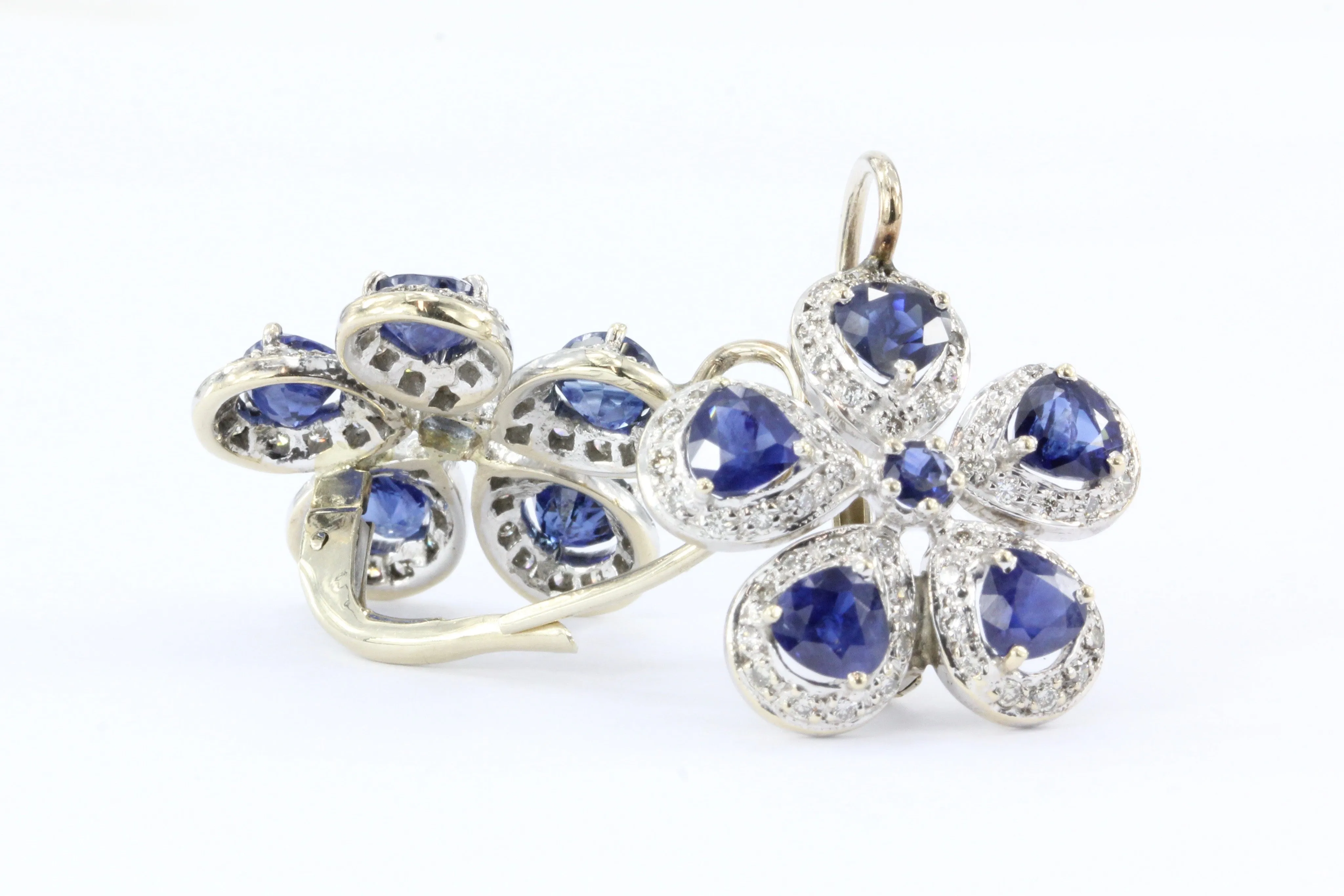 Retro 18K White & Yellow Gold Natural Blue Sapphire & Diamond Earrings