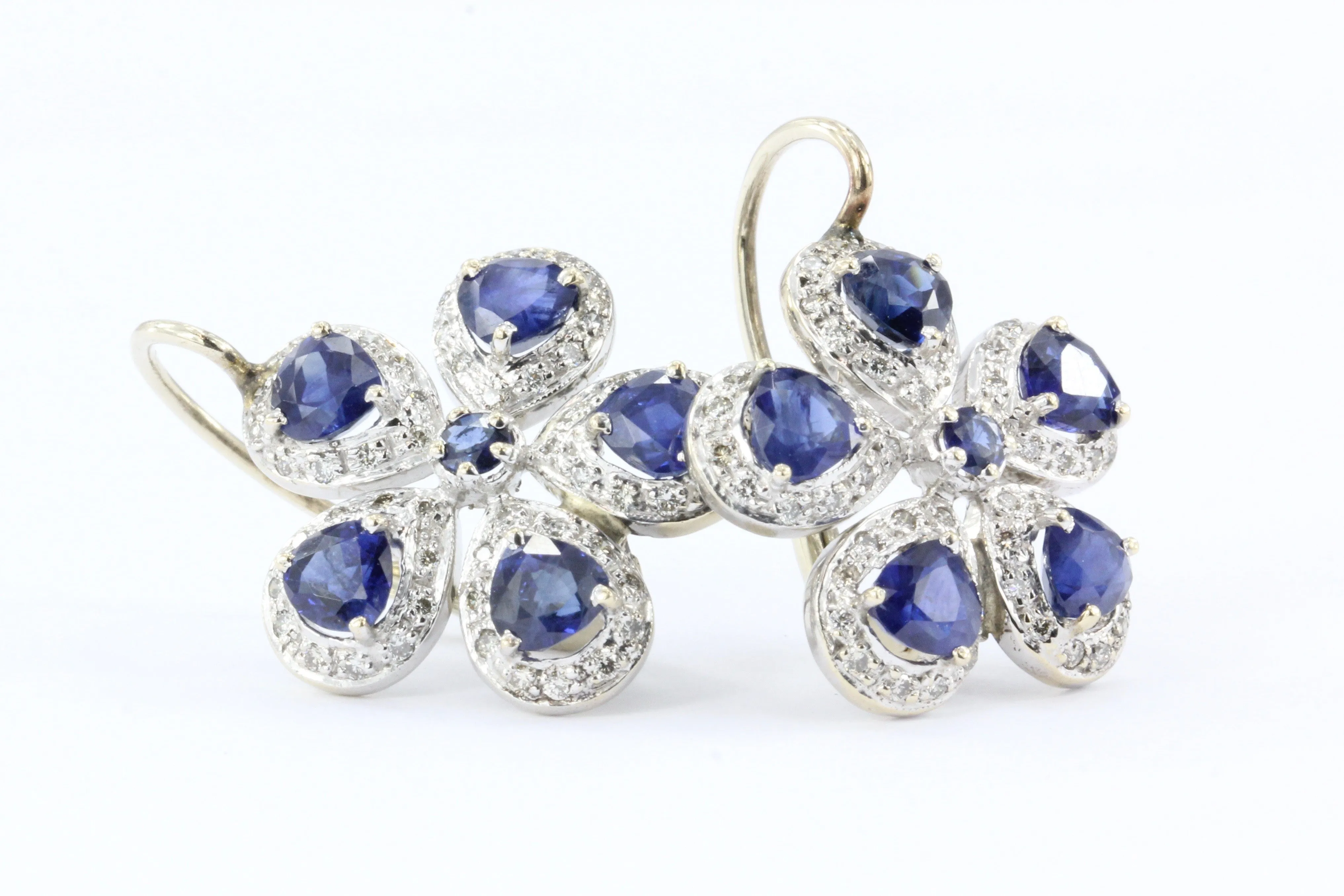 Retro 18K White & Yellow Gold Natural Blue Sapphire & Diamond Earrings