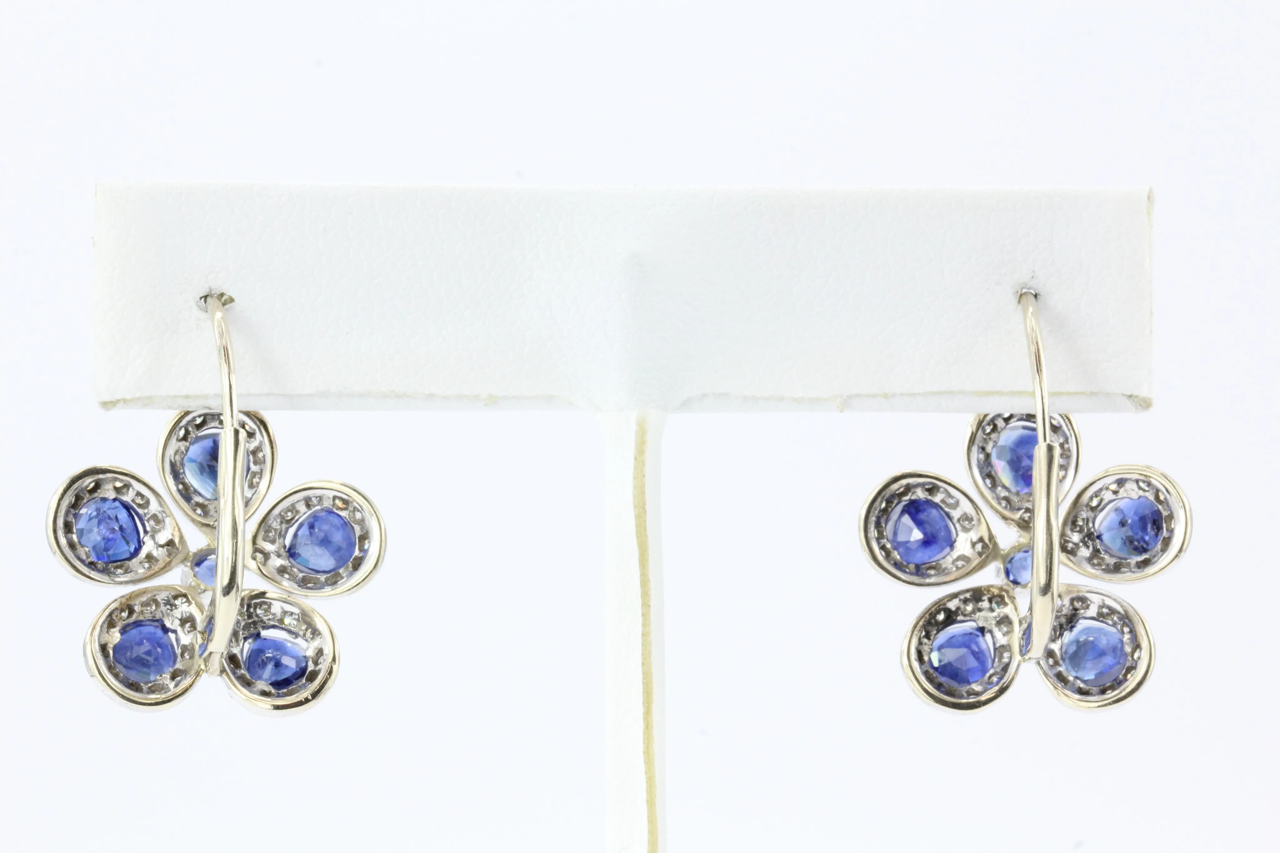 Retro 18K White & Yellow Gold Natural Blue Sapphire & Diamond Earrings