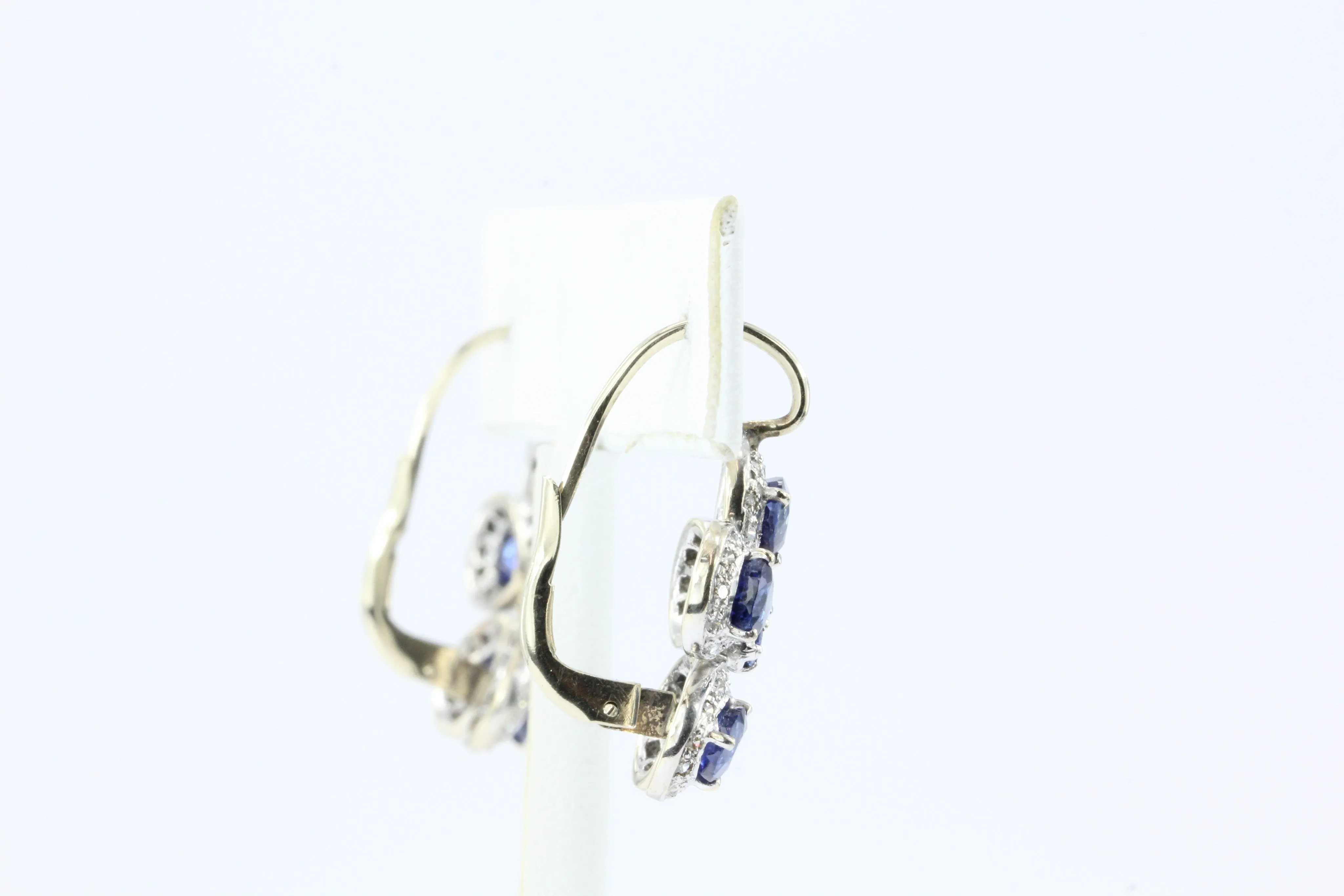 Retro 18K White & Yellow Gold Natural Blue Sapphire & Diamond Earrings