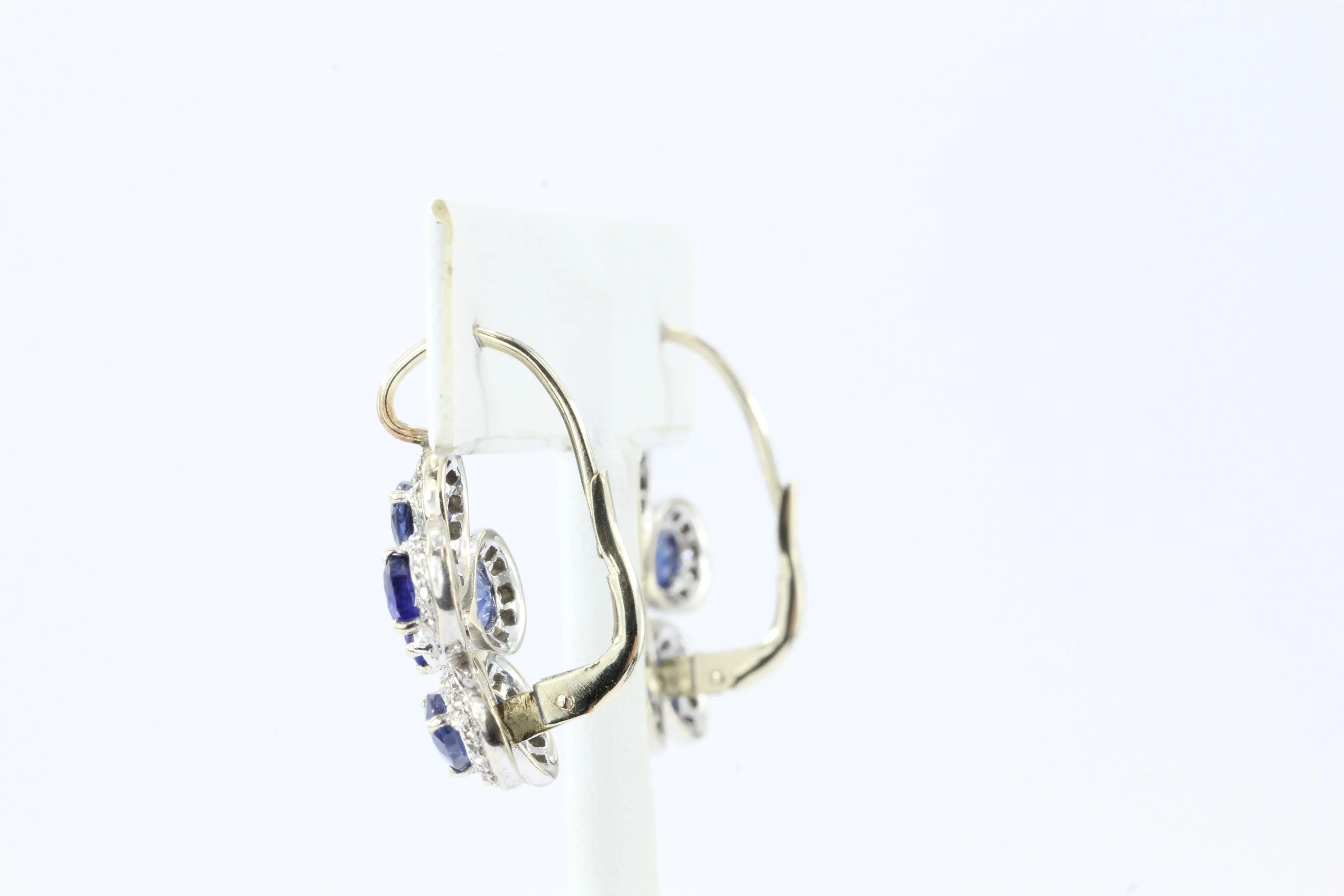 Retro 18K White & Yellow Gold Natural Blue Sapphire & Diamond Earrings
