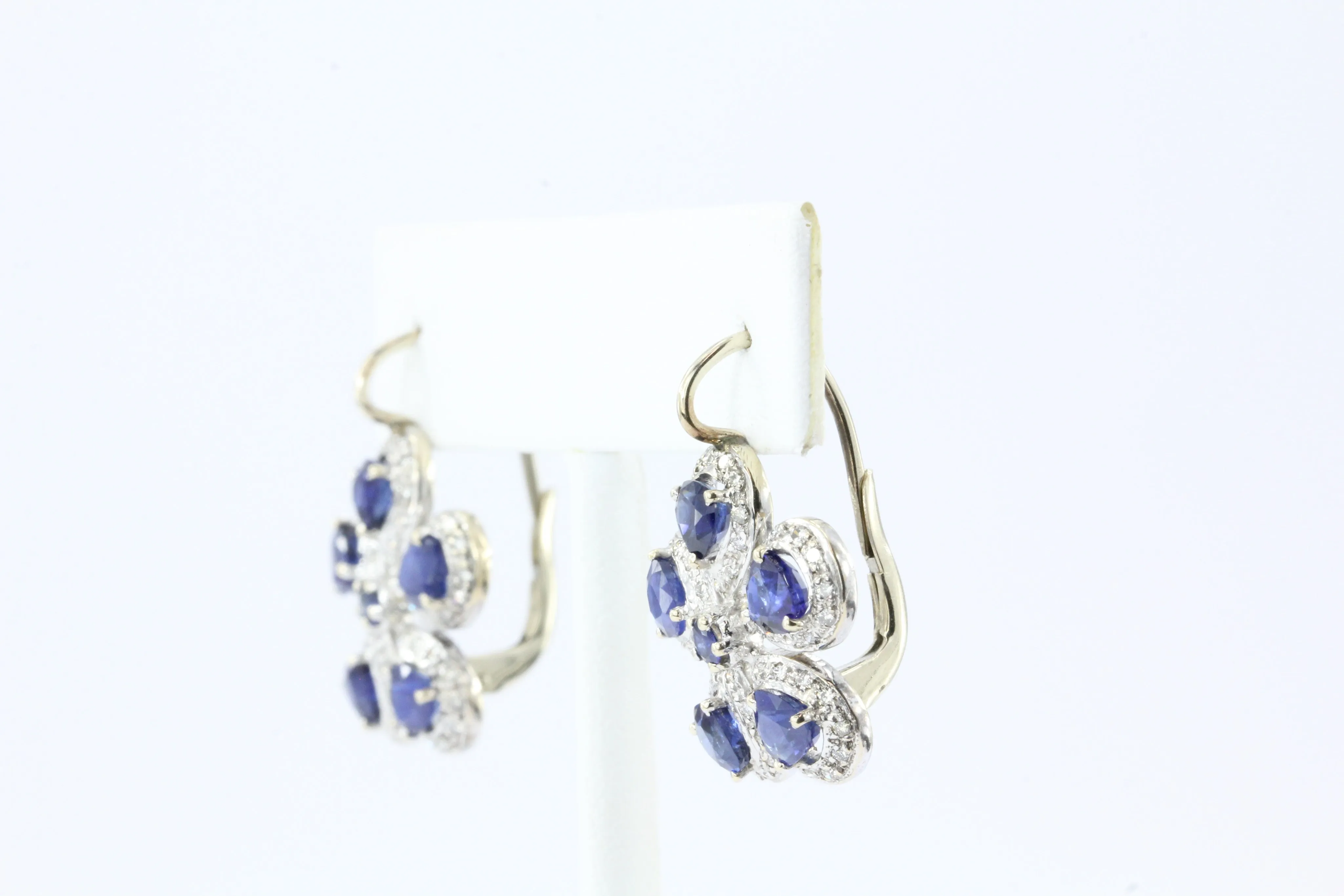 Retro 18K White & Yellow Gold Natural Blue Sapphire & Diamond Earrings