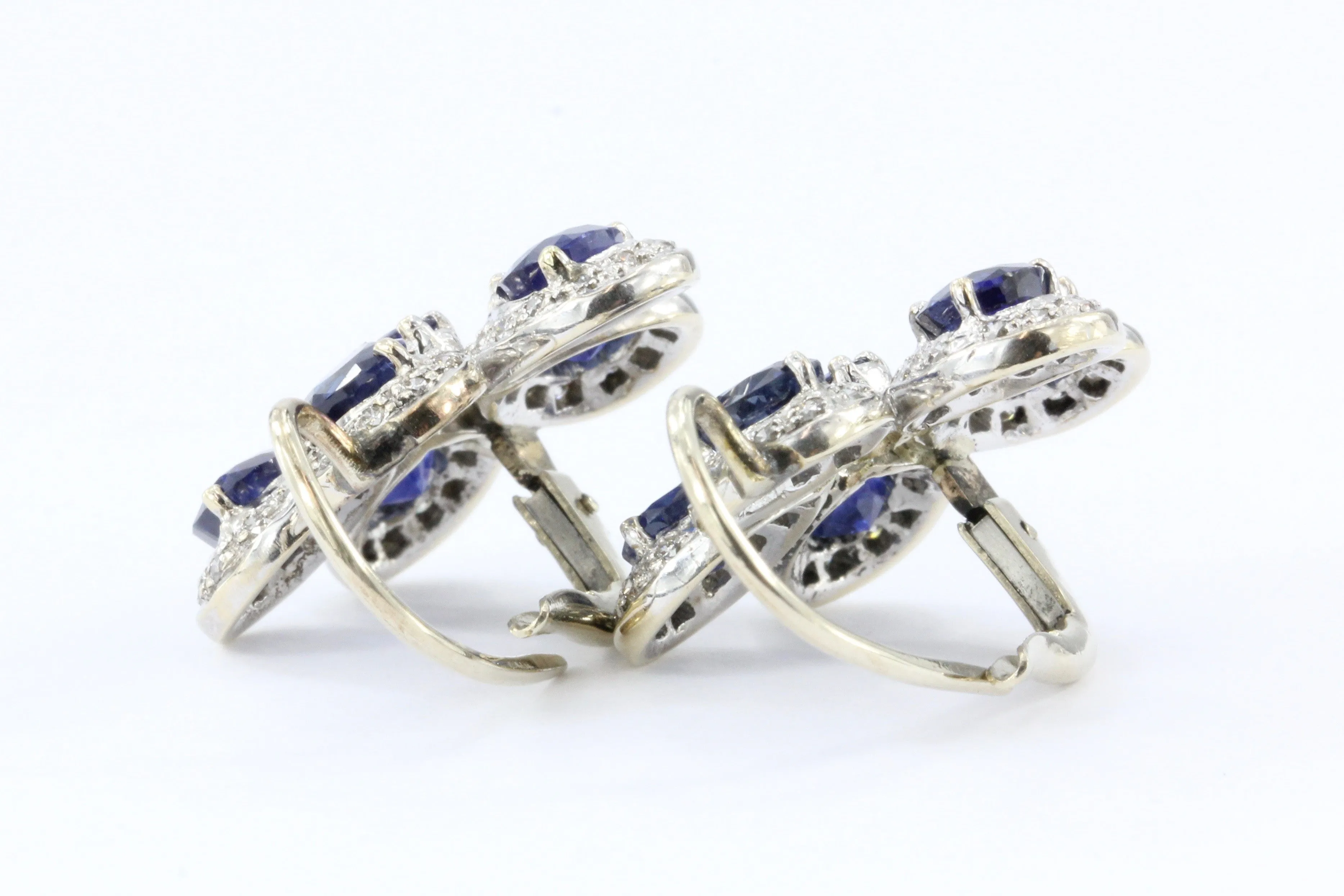 Retro 18K White & Yellow Gold Natural Blue Sapphire & Diamond Earrings