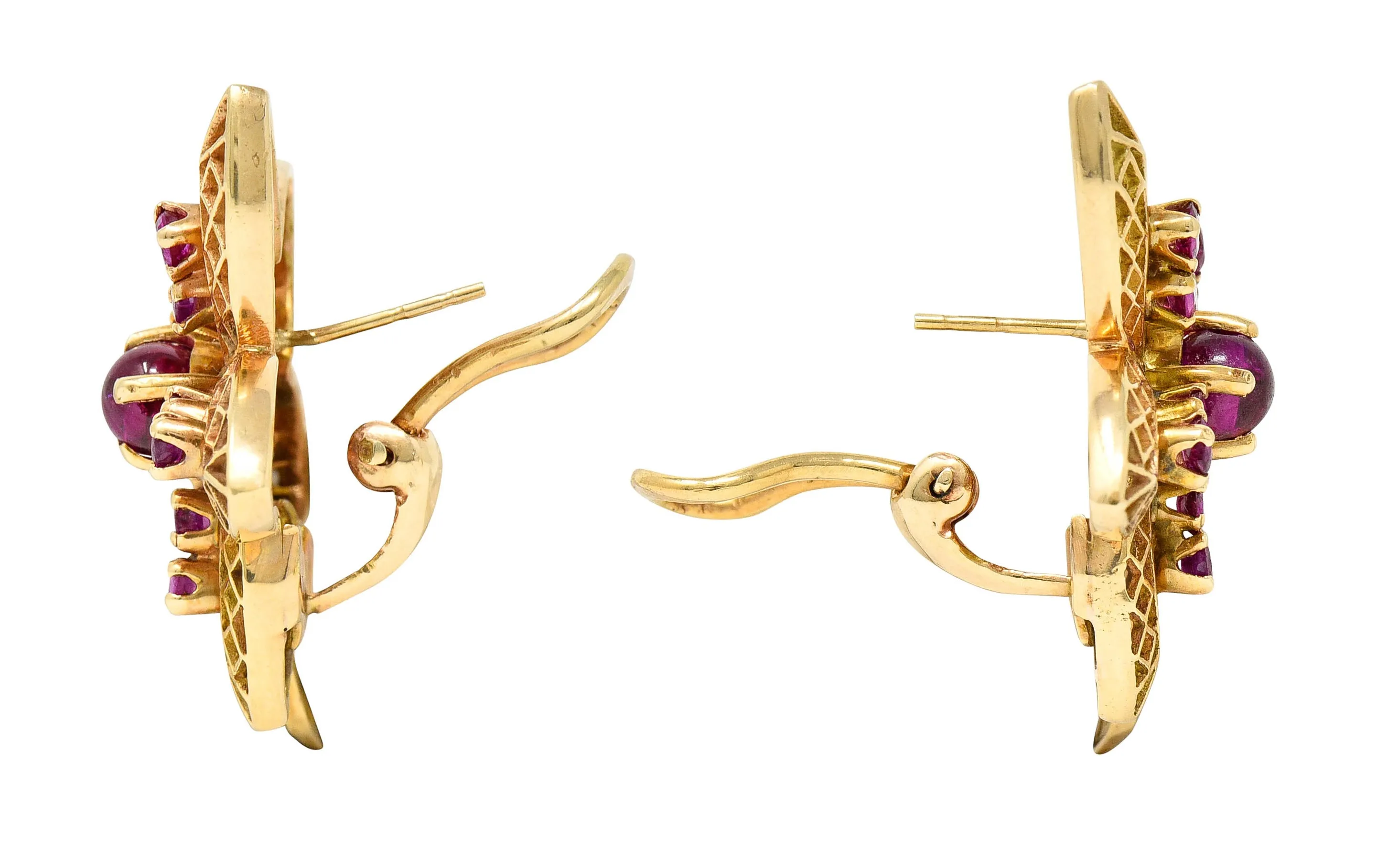 Retro 2.50 CTW Ruby 14 Karat Rose Gold Flower Earrings