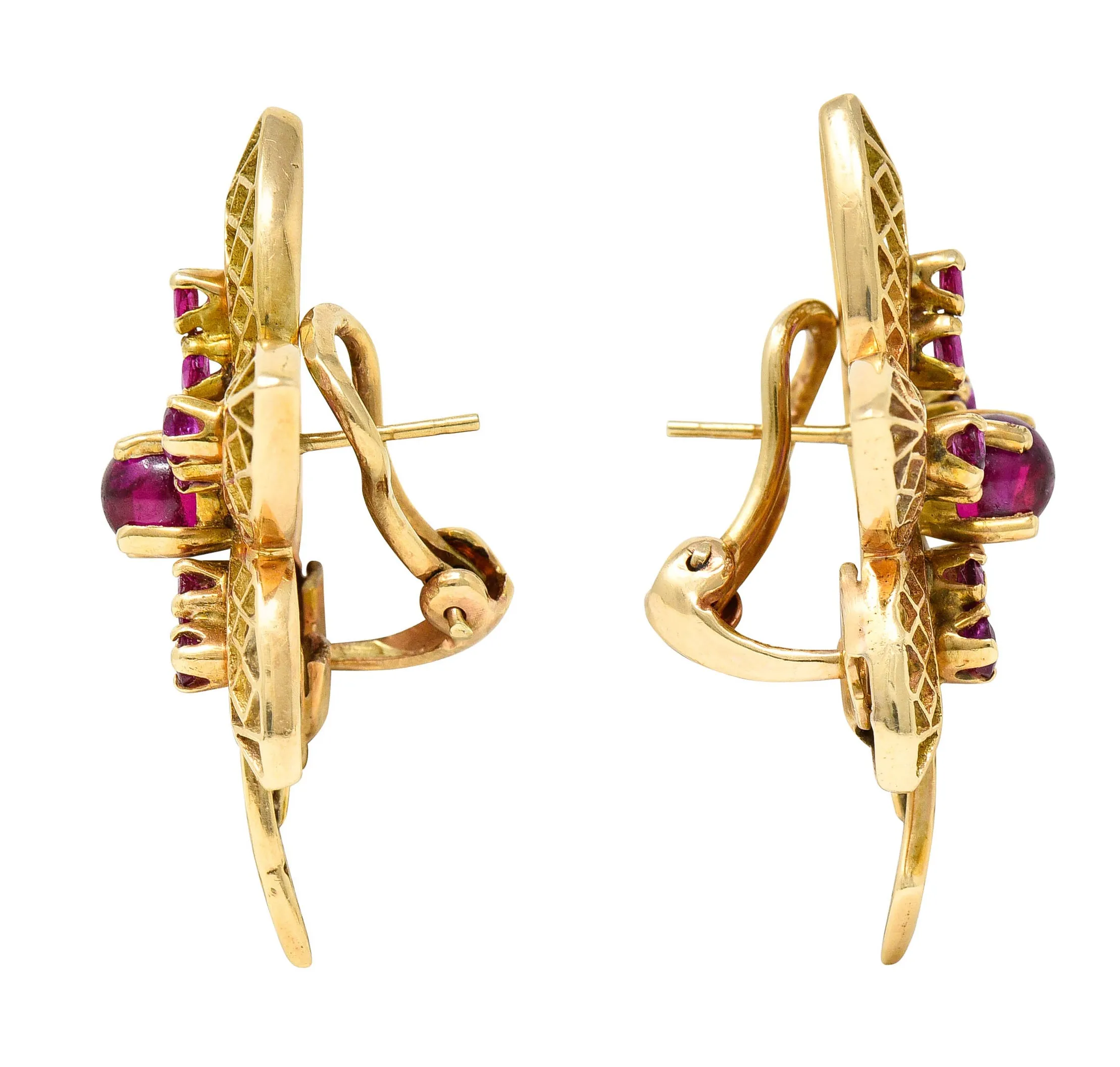 Retro 2.50 CTW Ruby 14 Karat Rose Gold Flower Earrings