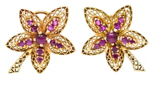 Retro 2.50 CTW Ruby 14 Karat Rose Gold Flower Earrings