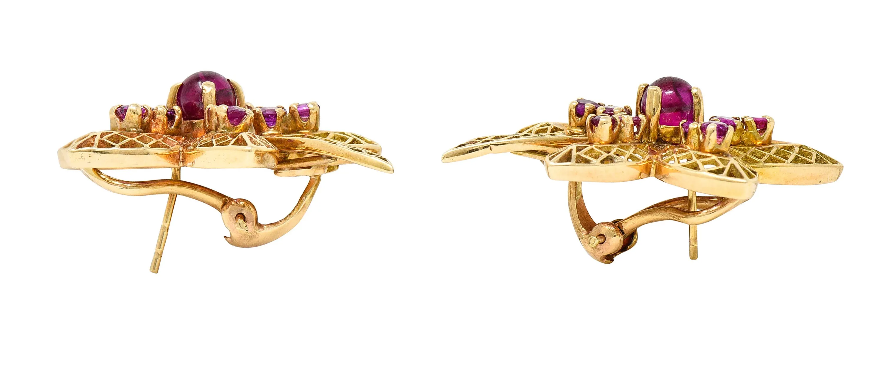 Retro 2.50 CTW Ruby 14 Karat Rose Gold Flower Earrings