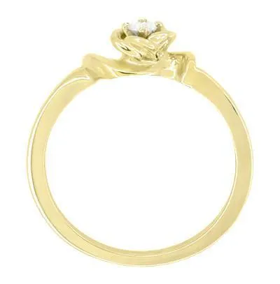 Retro Moderne Yellow Gold White Sapphire Rose Bloom Promise Ring - 10K or 14K