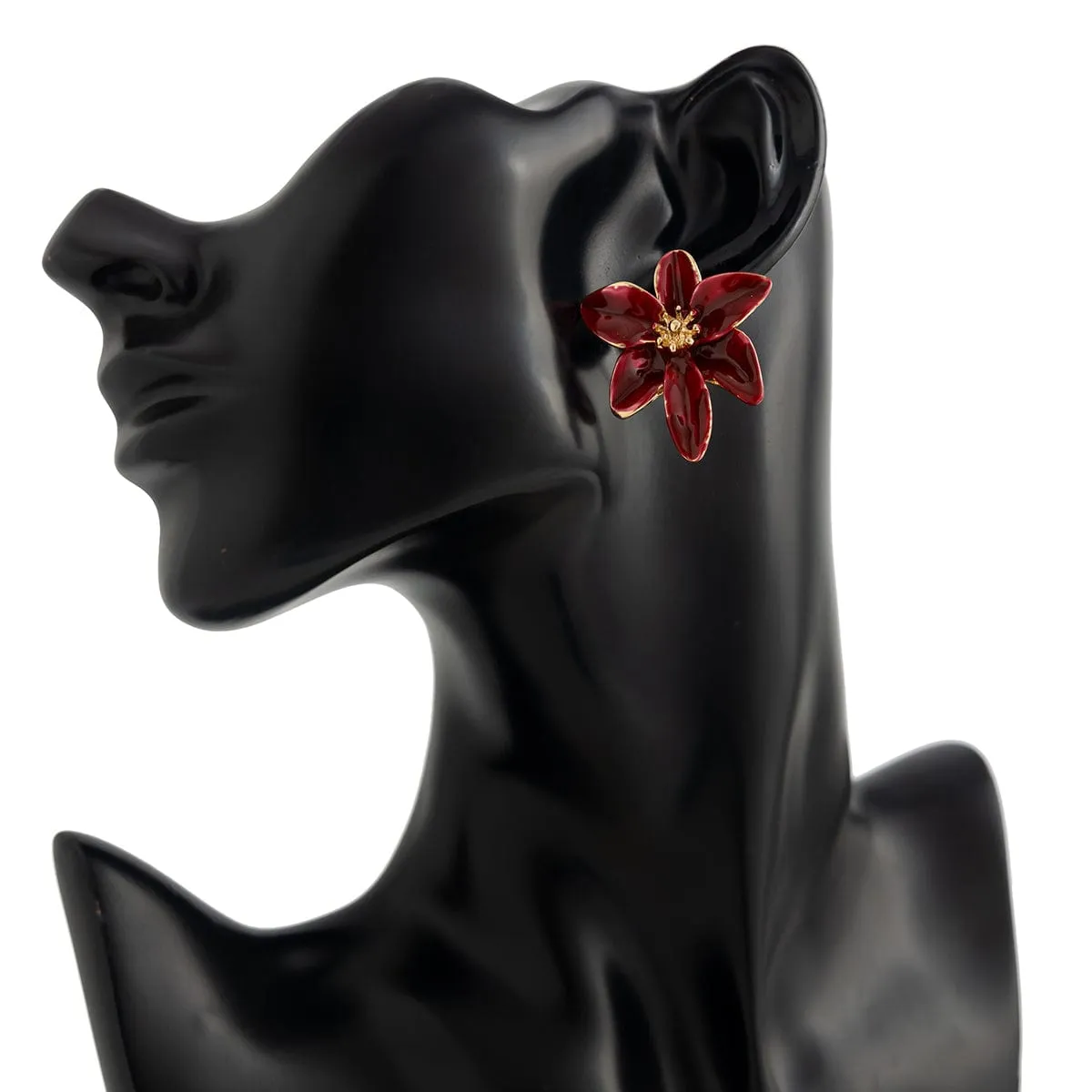 Retro Red Enamel Flower Stud Earrings