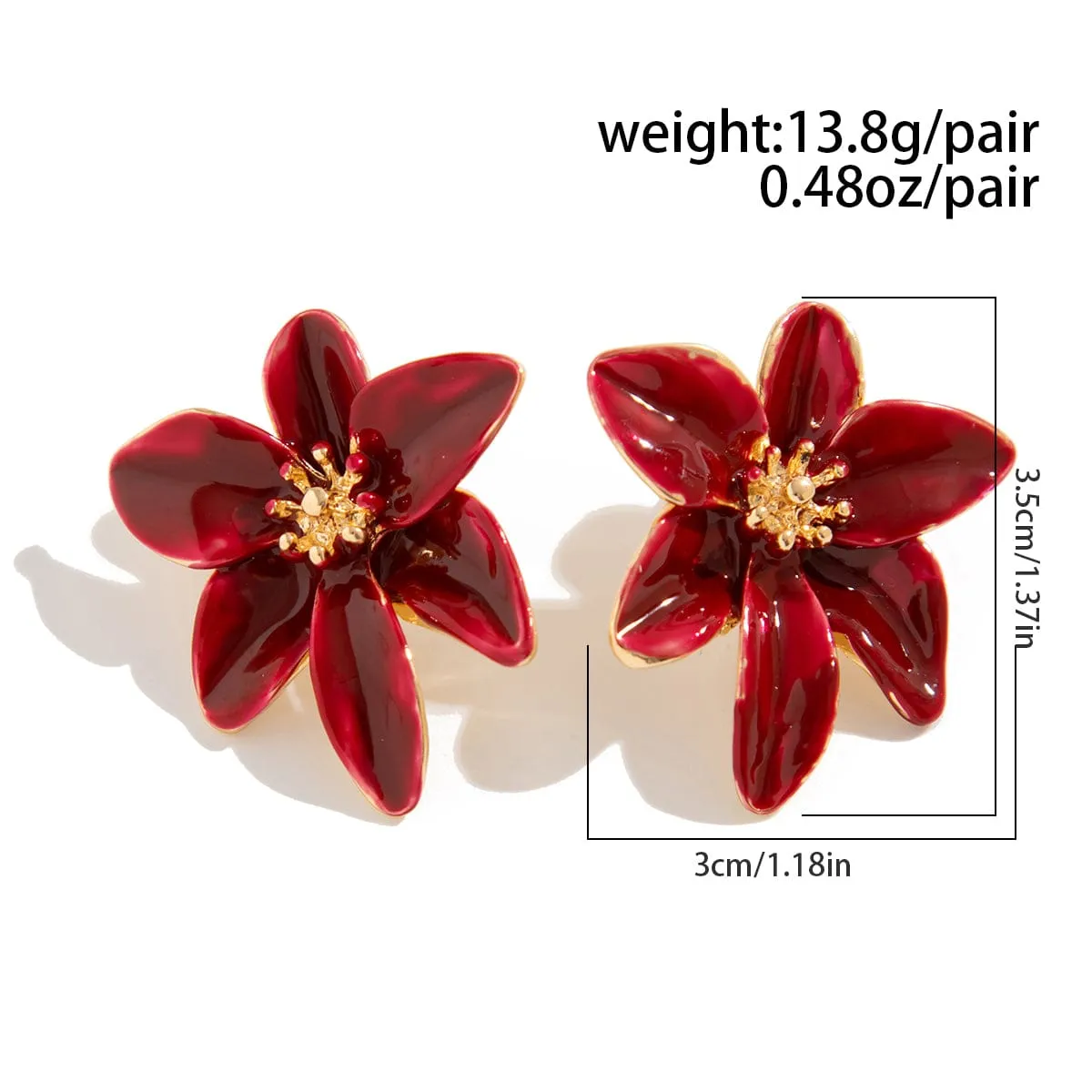 Retro Red Enamel Flower Stud Earrings