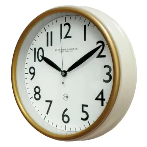 Retro Style Round Wall Clock with Gold Bezel and Quartz Movement