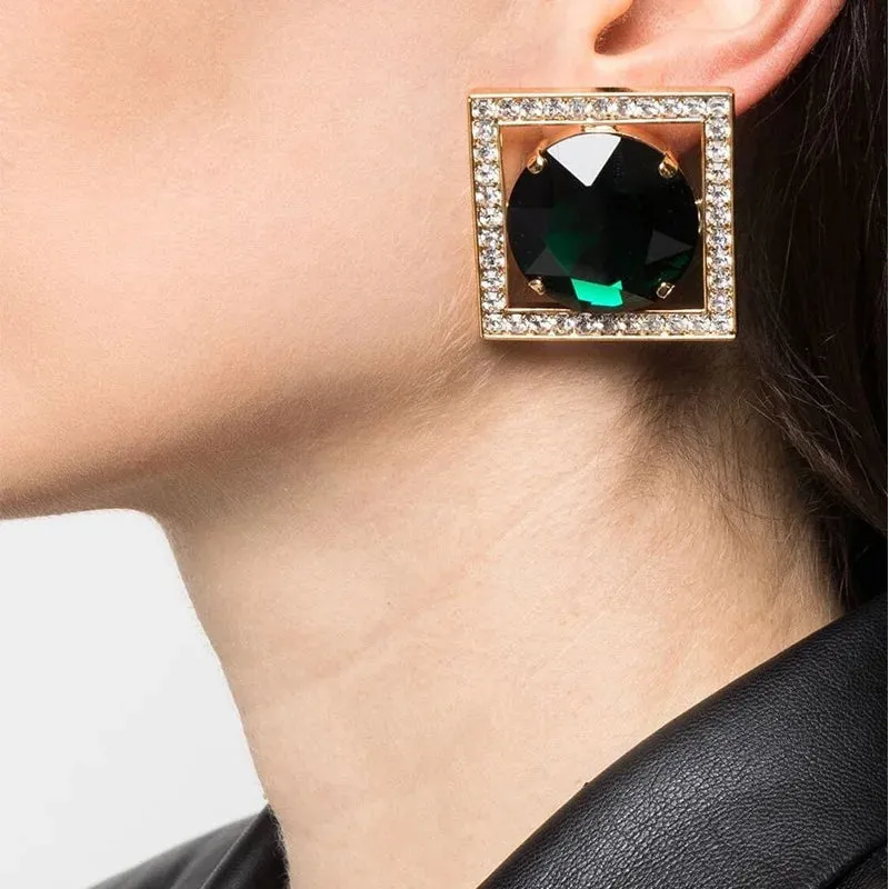 Rhinestone Big Round Stone Drop Earrings