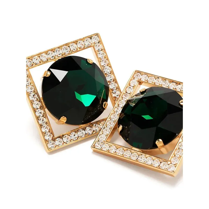 Rhinestone Big Round Stone Drop Earrings