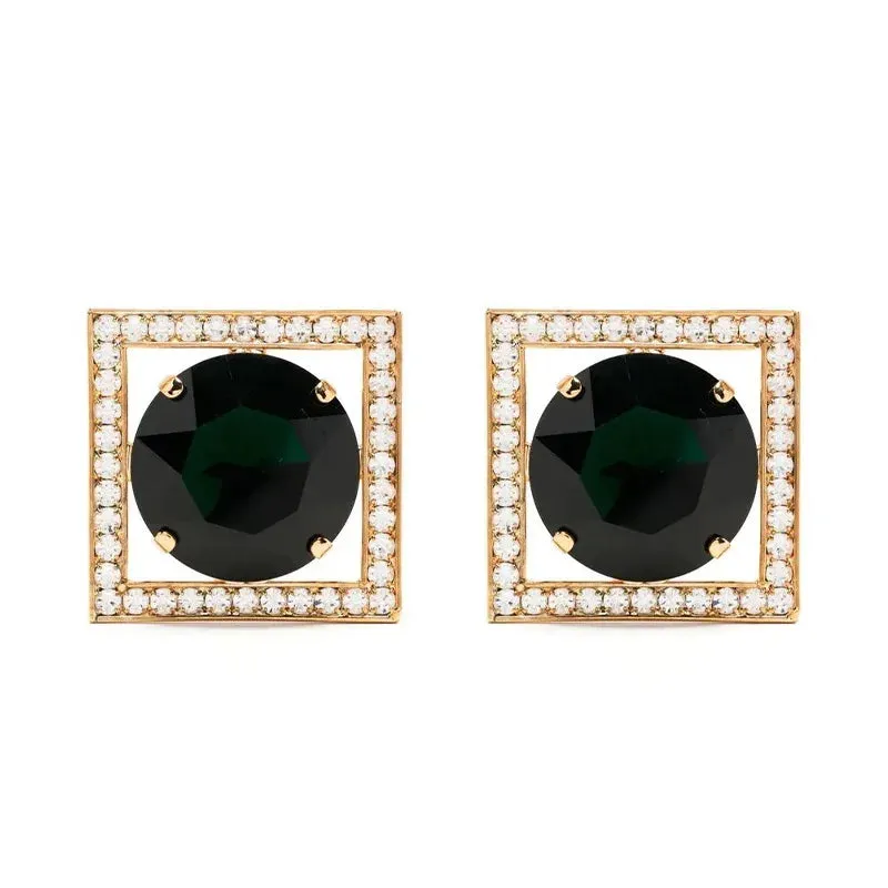 Rhinestone Big Round Stone Drop Earrings