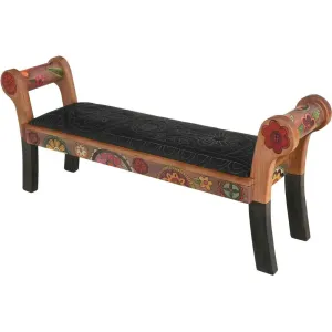 Rolled Arm Bench with Leather Seat by Sticks BEN050 05600