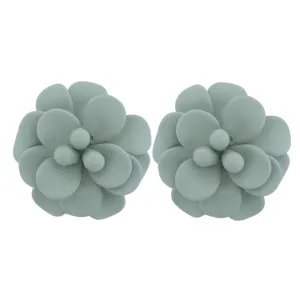 Roman Light Mint Hibiscus Stud Earrings - Silk Effect