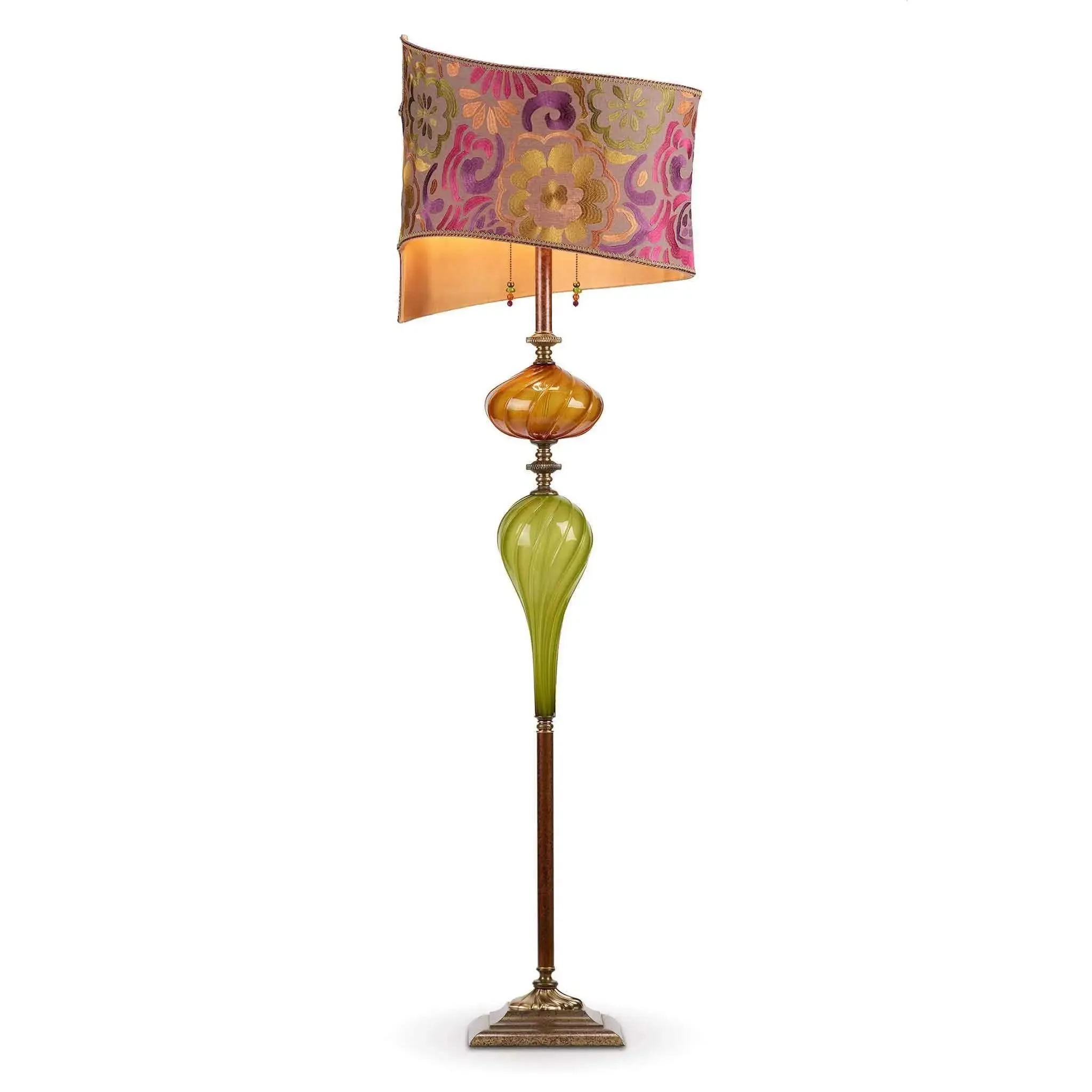 Romel Floor Lamp F164 Ao 141 by Kinzig Design, Copper, Green Blown Glass, Purple, Raspberry, Green, Gold, Copper Shade
