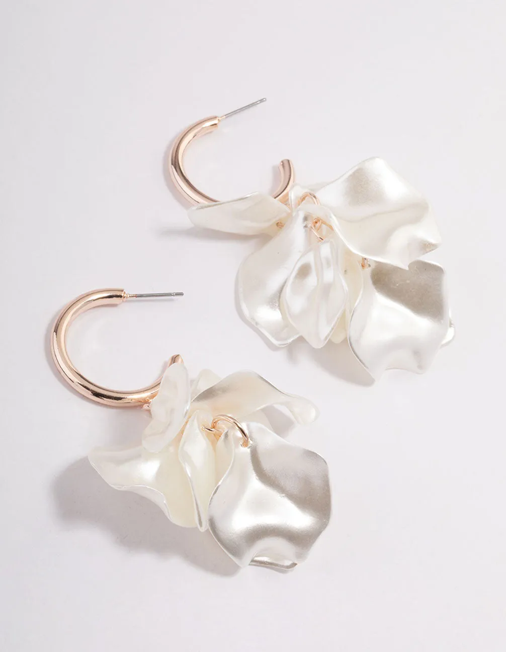 Rose Gold Coated Petal Huggie Earrings