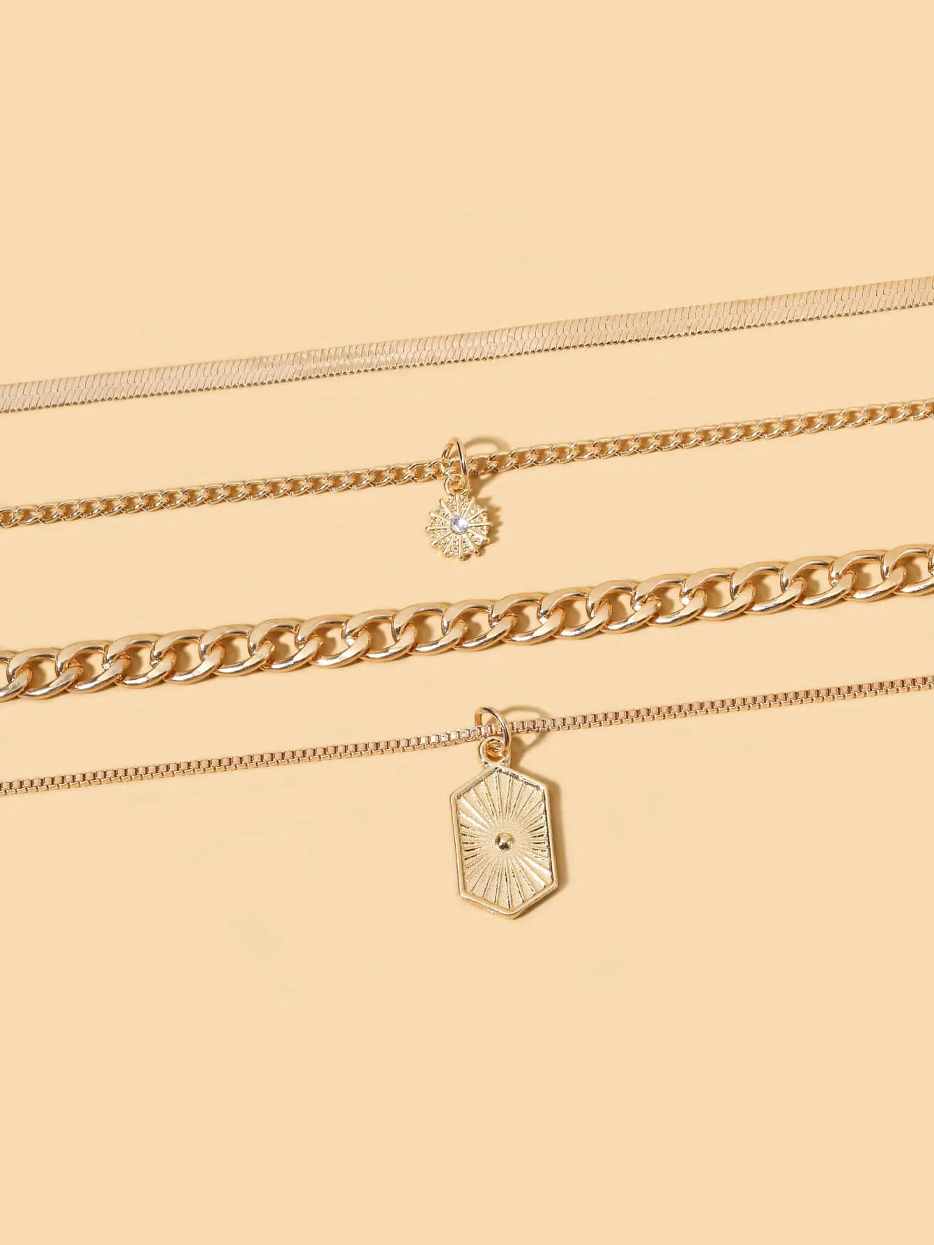 Round Charm Layered Necklace - Gold- FD ⚡