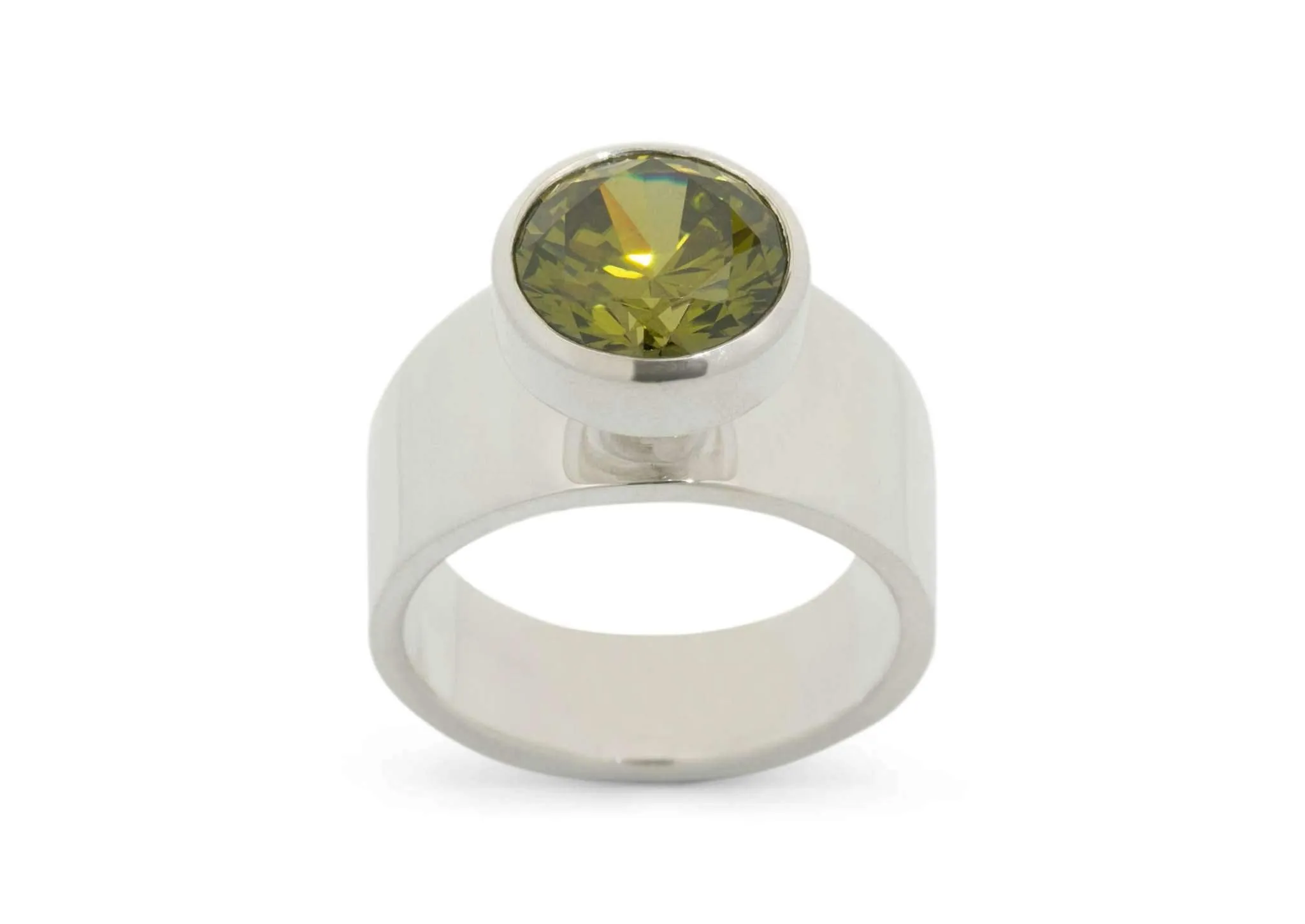 Round Chimney Gemstone Ring, Sterling Silver