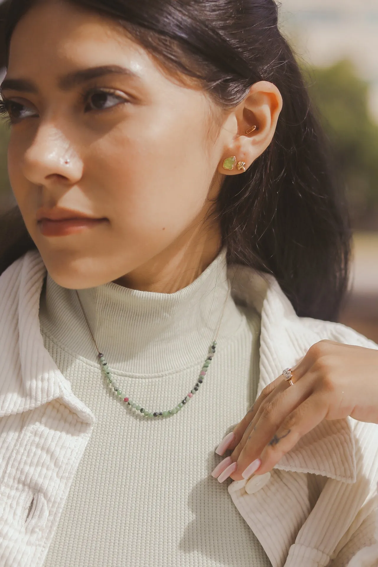 Ruby Zoisite Beaded Cord Necklace