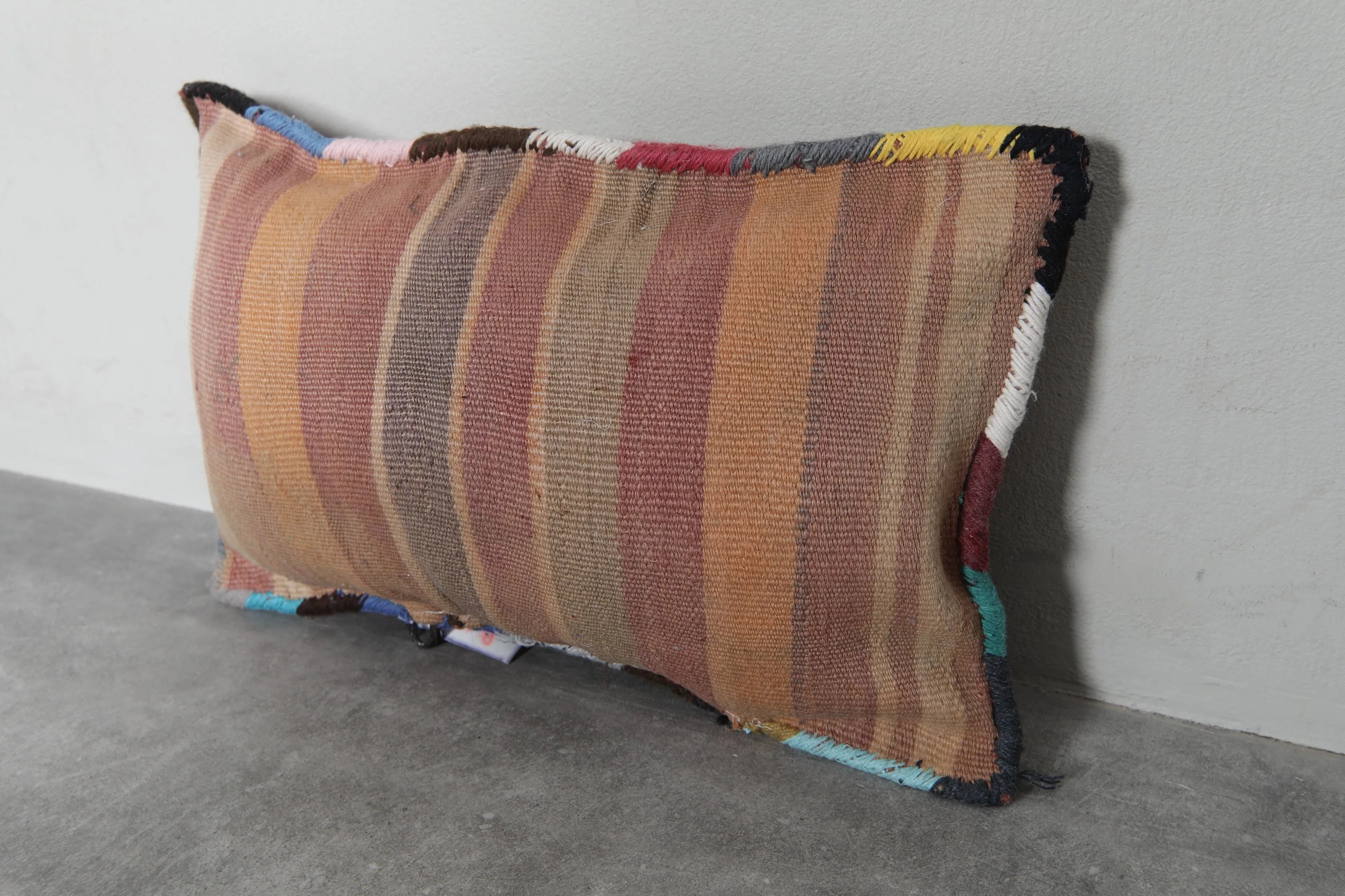 Rustic Moroccan Pillow with Red and Black Diamond Patterns - 13.7 x 20 Inches