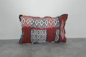 Rustic Moroccan Pillow with Red and Black Diamond Patterns - 13.7 x 20 Inches