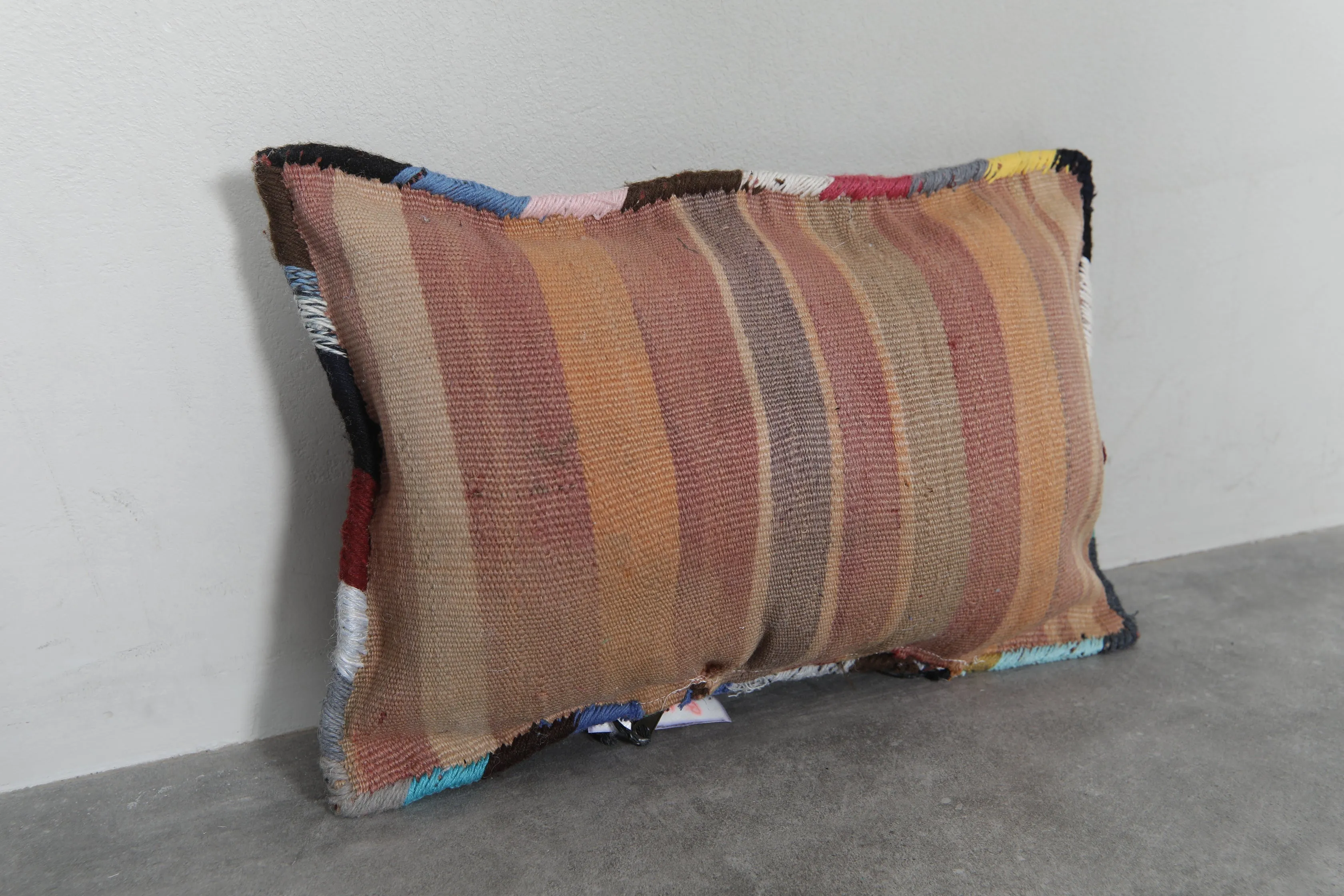 Rustic Moroccan Pillow with Red and Black Diamond Patterns - 13.7 x 20 Inches