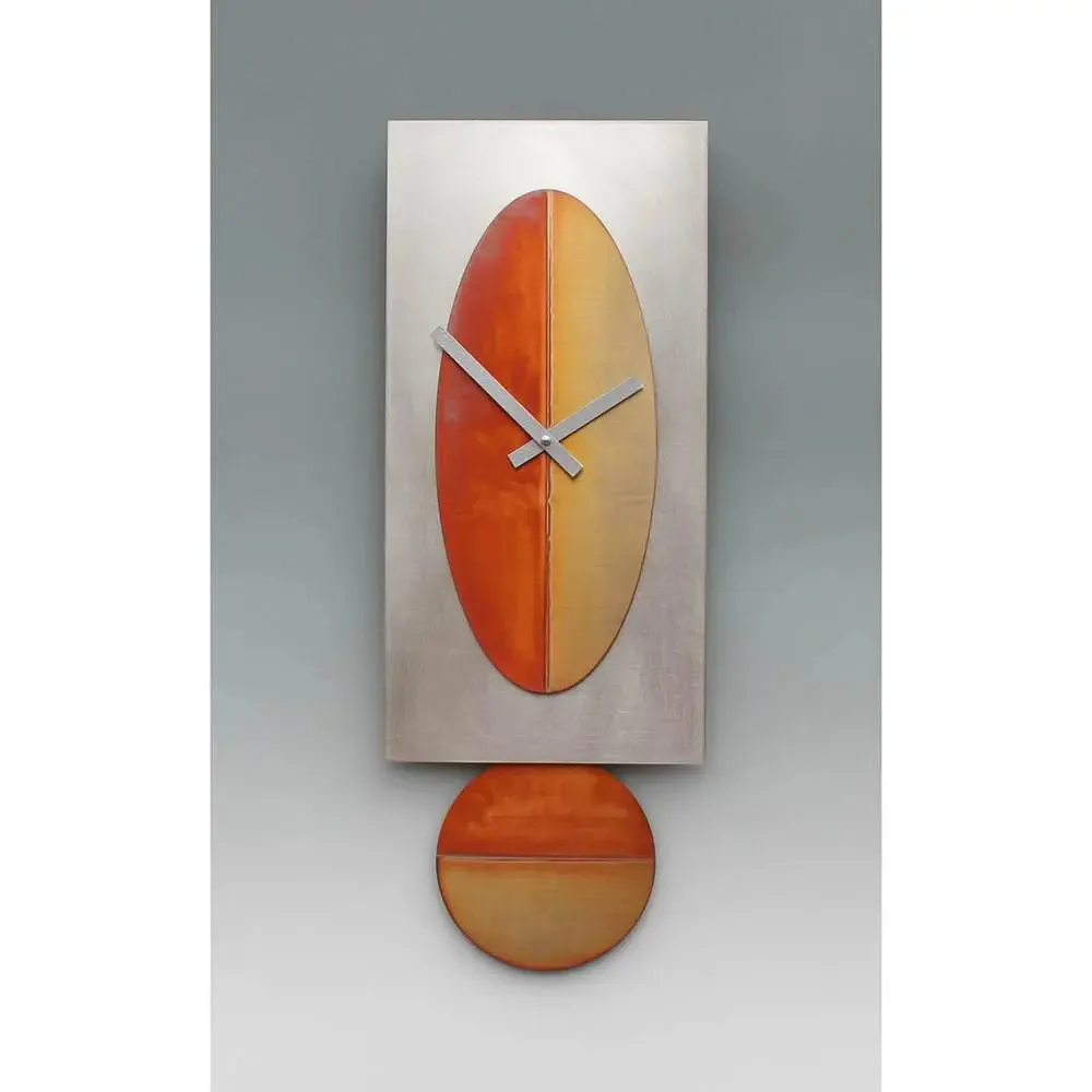 S O C Pendulum Wall Clock in Stainless Steel and Hand Colored Copper by Leonie Lacouette