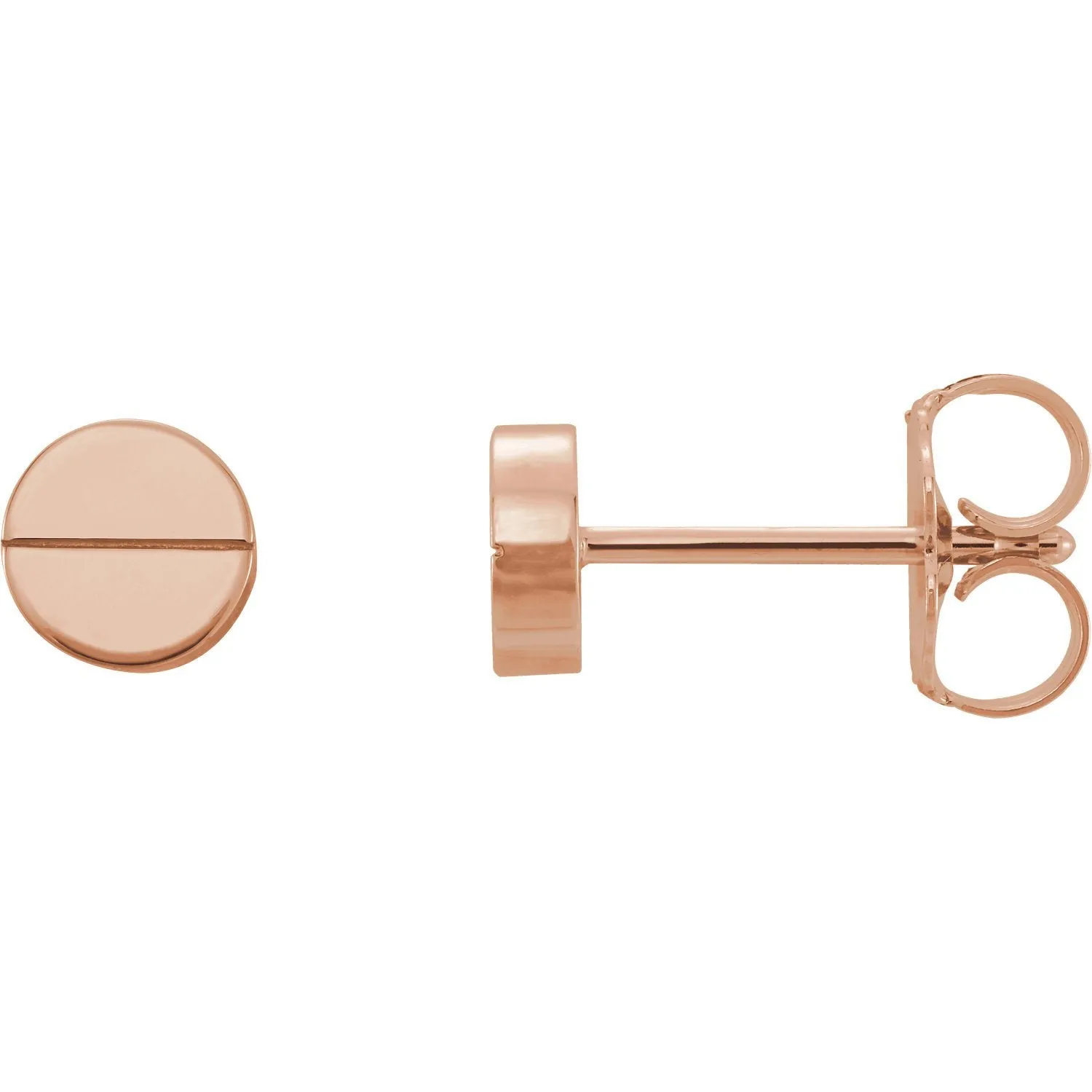 Screw Head Shaped Geometric Earrings with Backs - 14K Gold (Y, W or R), Platinum, or Sterling Silver