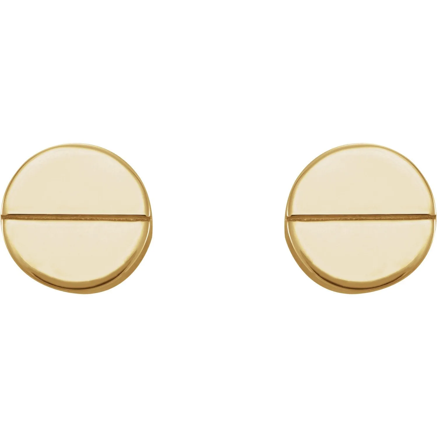 Screw Head Shaped Geometric Earrings with Backs - 14K Gold (Y, W or R), Platinum, or Sterling Silver